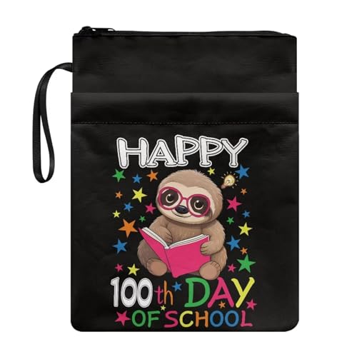 SEANATIVE Happy 100th Days of School Book Sleeve for Kids Girls Boys Cute Sloth Print Polyester Paperback Protector Cover Portable Hardbook Pouch with Zipper and Handle von SEANATIVE