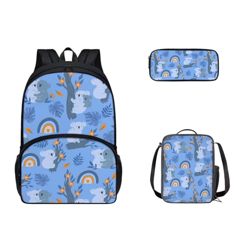 SEANATIVE Kinder-3-in-1-Rucksack-Set für Jungen und Mädchen, College-Büchertasche, leicht, für Studenten, Schultasche für Reisen, Outdoor, Wandern, Süßer Koala von SEANATIVE