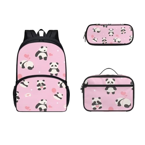 SEANATIVE Kinder-Rucksack, Büchertasche für Mädchen, Jungen, großer Rucksack mit Lunchbox, Federmäppchen, 3 Stück, panda von SEANATIVE