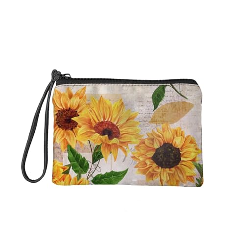 SEANATIVE Kleine Münzgeldbörse mit Reißverschluss, Kosmetiktasche für Damen, Herren, Mädchen, Flanell, Wechseltasche, Geldbörse, waschbar, Retro Sonnenblume, Taschen-Organizer von SEANATIVE