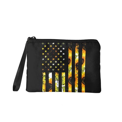 SEANATIVE Kleine Münzgeldbörse mit Reißverschluss, Kosmetiktasche für Damen, Herren, Mädchen, Flanell, Wechseltasche, Geldbörse, waschbar, Sonnenblumen-Flagge, Taschen-Organizer von SEANATIVE