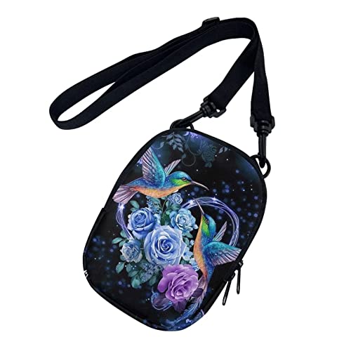 SEANATIVE Kleine Umhängetasche, Handy-Geldbörse, leicht, lässige Handtasche für Damen, Herren, Mädchen, Kinder, Kolibri Blume, Einheitsgröße von SEANATIVE