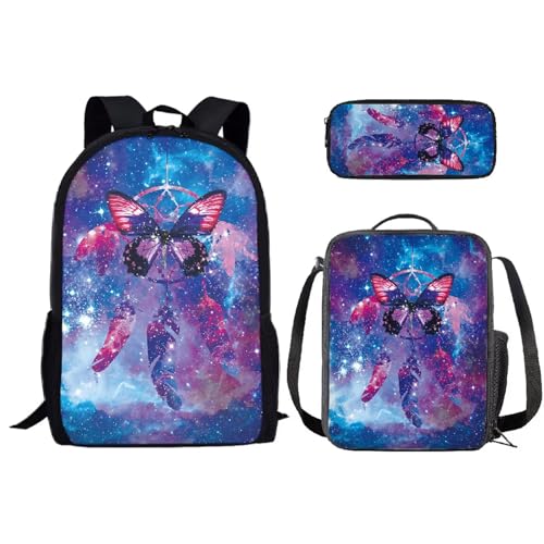 SEANATIVE Leichter Rucksack für Kinder, Grundschule, Büchertasche, lässiger Rucksack mit Lunchbox, Federmäppchen, Traumfänger mit Schmetterlingen von SEANATIVE