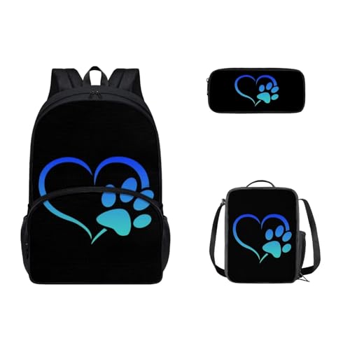 SEANATIVE Leichter Rucksack für Mädchen und Jungen, Kawaii-Schultasche, Schultertasche, Büchertasche, mit isolierter Lunchbox, Hundepfote von SEANATIVE