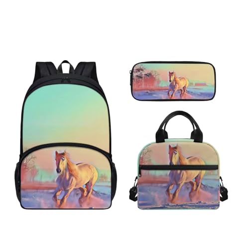 SEANATIVE Leichtes Schulrucksack-Set für Teenager, Mädchen, Jungen, 3-in-1, Schultasche mit Lunchbox, Kinder-Rucksäcke, Laufpferd von SEANATIVE