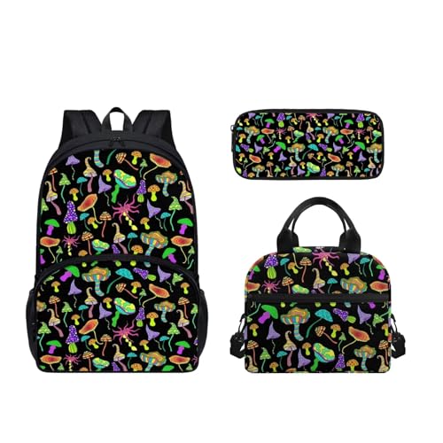 SEANATIVE Leichtes Schulrucksack-Set für Teenager, Mädchen, Jungen, 3-in-1, Schultasche mit Lunchbox, Kinder-Rucksäcke, mushroom von SEANATIVE