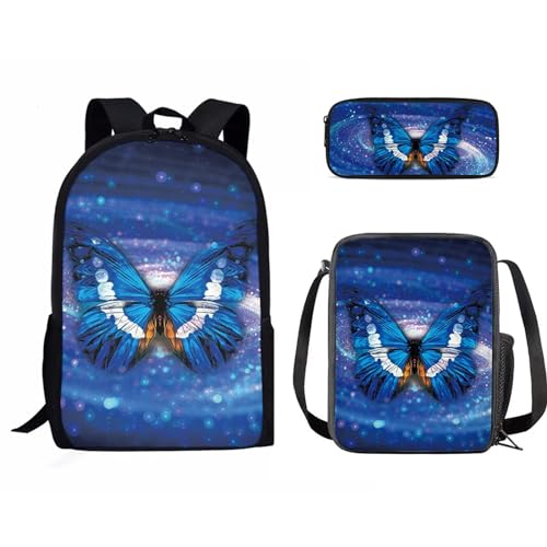 SEANATIVE Mädchen-Rucksack-Set, Schultasche, Schultasche, hohe Mittelschule, großes Fassungsvermögen, Reise-Tagesrucksack, 3-teilig, Glitzernd, Schmetterling von SEANATIVE