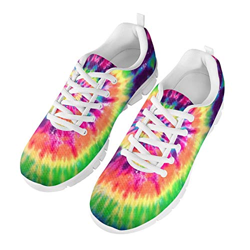 SEANATIVE Modische Damen-Sneaker, bequeme Sport-Laufschuhe, Schnürung, flache Netz-Sneaker, für Teenager, Mädchen, Wandern, Tennis, Turnschuhe, Batik-Regenbogen, 37 EU von SEANATIVE