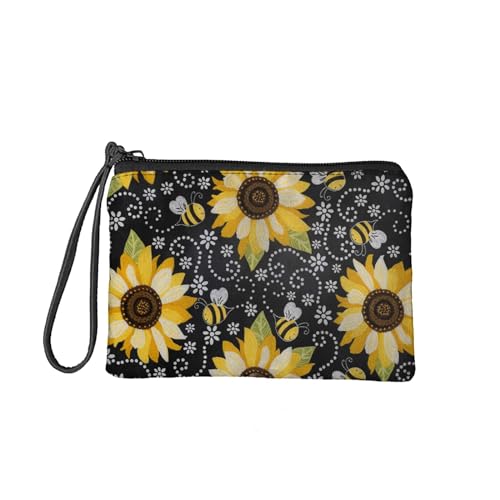 SEANATIVE Münzgeldbörse für Damen und Herren, Reißverschluss, Kleingeldtasche, Geldbörse, Reisehandtaschen, Teenager, Mädchen, Federmäppchen, Gelbe Sonnenblume, Taschen-Organizer von SEANATIVE