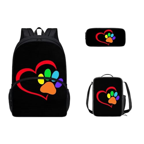 SEANATIVE Niedlicher Kinder-Rucksack, Teenager, Mädchen, Jungen, Schultasche, robuster Rucksack, Schüler, Tagesrucksack mit Lunchbox, Federmäppchen, Bunte Hundepfote. von SEANATIVE