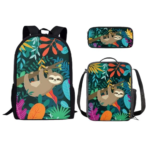 SEANATIVE Niedliches Schulrucksack-Set für Kinder, Kindergarten, Grundschule, Schüler, Schultasche mit Lunchbox, Federmäppchen, Niedliche Faultier von SEANATIVE