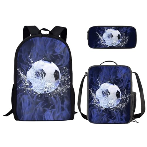 SEANATIVE Niedliches Schulrucksack-Set für Kinder, Kindergarten, Grundschule, Schüler, Schultasche mit Lunchbox, Federmäppchen, Sportfußball von SEANATIVE