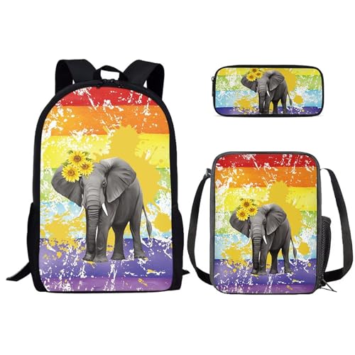 SEANATIVE Niedliches Schulrucksack-Set für Kinder, Kindergarten, Grundschule, Schüler, Schultasche mit Lunchbox, Federmäppchen, Süßer Elefant von SEANATIVE