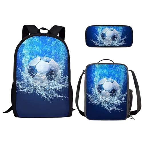 SEANATIVE Niedliches Schulrucksack-Set für Kinder, Kindergarten, Grundschule, Schüler, Schultasche mit Lunchbox, Federmäppchen, fußball von SEANATIVE