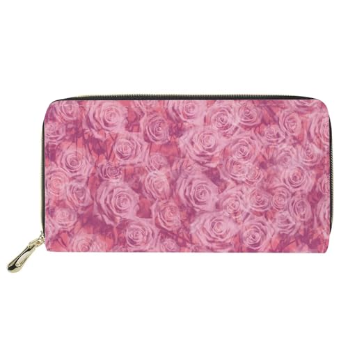 SEANATIVE RFID-blockierende Geldbörse für Damen, mit Reißverschluss, Clutch, Münzgeldbörse, Handtasche, Rosa Rose Blume, Einheitsgröße, Geldklammer von SEANATIVE