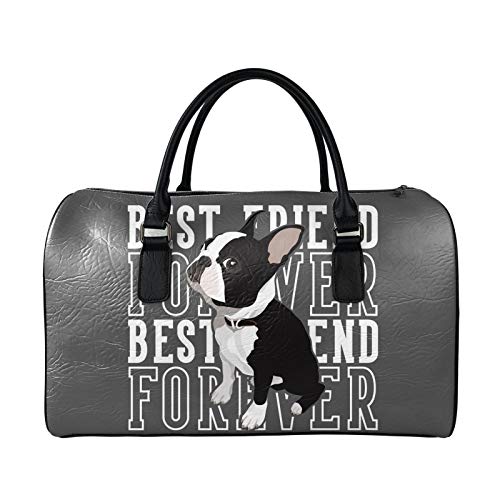 SEANATIVE Reisetasche mit großer Kapazität für Damen und Herren, Leder, Wochenendtasche, Übernachtung, Duffle-Tasche, Gepäck, Graue französische Bulldogge von SEANATIVE