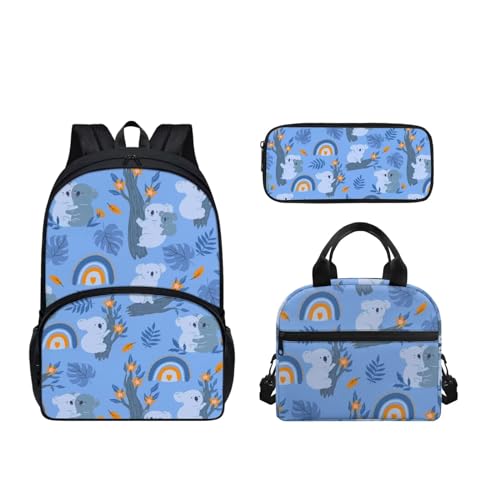 SEANATIVE Schulranzen-Set für Teenager, Mädchen, Jungen, leichter Rucksack, niedliche Büchertasche mit Lunchbox für Kinder, Schulanfang, Süßer Koala von SEANATIVE