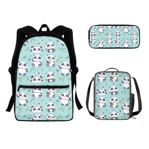 SEANATIVE Schulrucksack für Kinder, mit Lunchbox, Federmäppchen, Schultasche, Schultertasche, niedlicher Rucksack, 3-teiliges Set, Panda von SEANATIVE