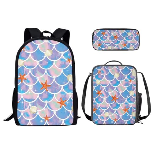 SEANATIVE Schulrucksack für Mädchen und Jungen, mit Lunchtasche, Federmäppchen, Kinder, Laptop, Büchertasche, lässiger Tagesrucksack, 3 Stück, Strand Seestern von SEANATIVE