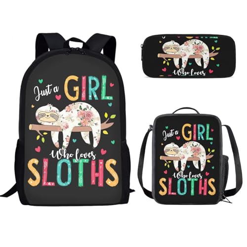 SEANATIVE Schulrucksack für Teenager, Mädchen, Jungen, großes Fassungsvermögen, Büchertasche, lässiger Tagesrucksack mit Lunchtasche und Federmäppchen, Faultier Floral von SEANATIVE