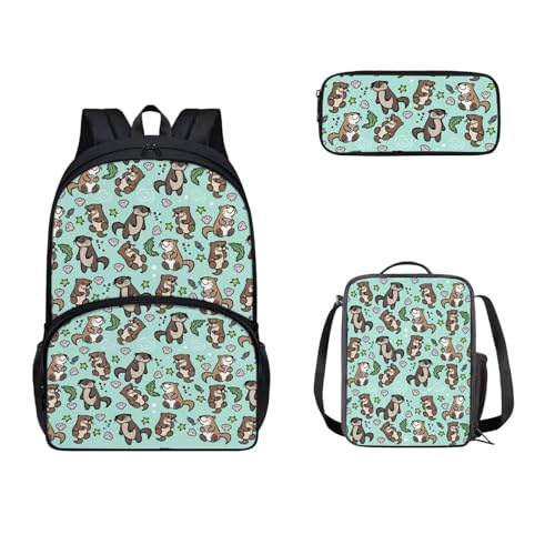 SEANATIVE Schultaschen für Kinder, Teenager, Rucksack mit Lunchbox und Federmäppchen, 3-teilig, Seeotter von SEANATIVE