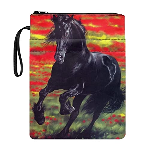 SEANATIVE Schwarzes Pferd Malerei Buch Hülle für Buchliebhaber Durable Book Cover Protector Taschenbuch Lagerung Geldbörse Reißverschluss Buch Tasche von SEANATIVE