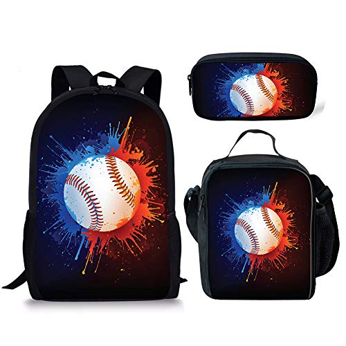 SEANATIVE Sportball bedruckte Büchertasche Studenten Rucksack Set mit Lunchtasche Stifthalter Mädchen Jungen Schulranzen Set, Muster: 28 von SEANATIVE