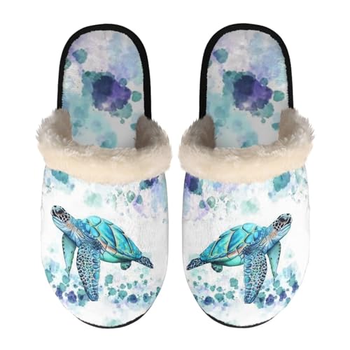 SEANATIVE Winter Warm House Slippers for Kids Adults Soft Cozy Non-Slip Slip-on Shoes Indoor, Aquarell Meeresschildkröte, Medium von SEANATIVE