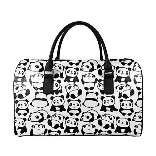 SEANATIVE Wochenend-Reisetasche für Damen und Herren, PU-Leder, Gepäcktasche, großes Fassungsvermögen, Organizer, Schwarz Panda von SEANATIVE