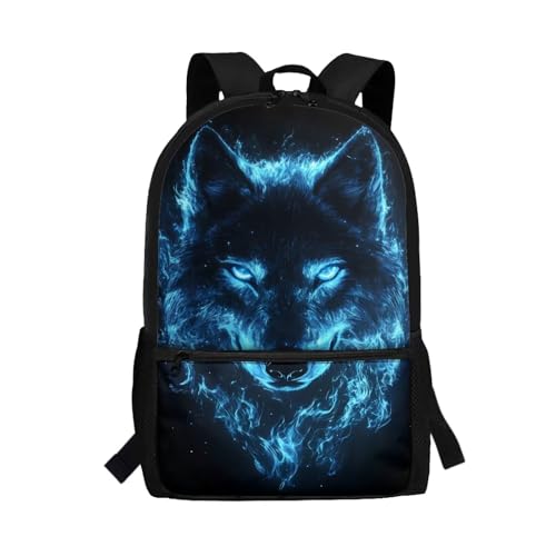 SEANATIVE Wolf Rucksack für Kinder, Teenager, Jungen, Schultertasche, Büchertasche, Reise, großer Tagesrucksack, Reißverschluss, Rucksack für Grundschule, Blauer Neon-Wolf SEANATIVE Wolf Rucksack für Kinder, Teenager, Jungen, Schultertasche, Büchertasche, Reise, großer Tagesrucksack, Reißverschluss, Rucksack für Grundschule, Blauer Neon-Wolf von SEANATIVE