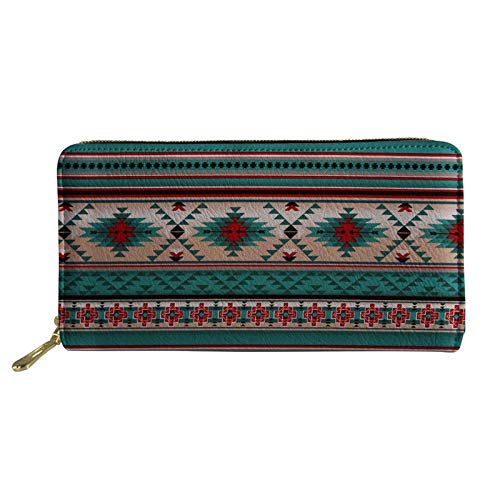 SENATIVE Fashion Damen Leder Handtasche Münzgeld Kreditkarten Geldbörse Lange Geldbörse, Southwestern Streifen Tribal Designs (Grün) - 20201009-26 von SEANATIVE