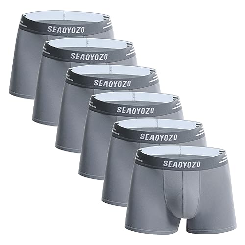 SEAOYOZO 6er Pack Boxershorts Männer Atmungsaktive Unterwäsche Herren Unterhosen Baumwolle Mens Underwear Retroshorts Grau S von SEAOYOZO