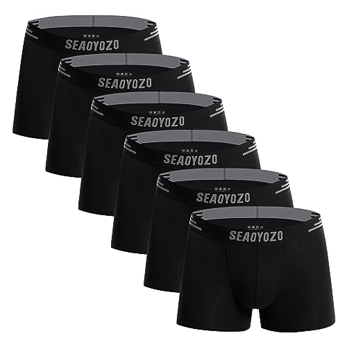 SEAOYOZO Herren Boxershorts 6 Pack Unterhosen Männer Baumwolle Unterwäsche Herren Underwear Men Retroshorts Unterhose Schwarz M von SEAOYOZO