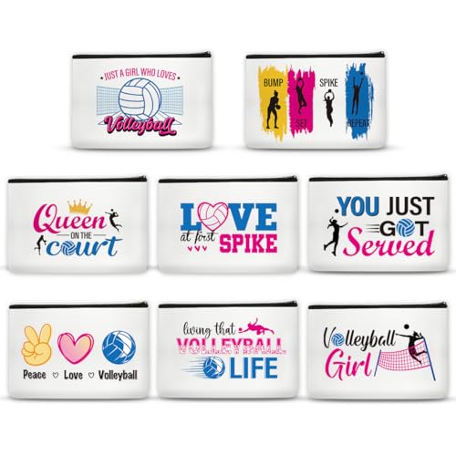 SEAOYOZO Volleyball-Make-up-Tasche Geschenke – 8-teiliges inspirierendes Volleyball-Geschenk-Set für Teenager, Mädchen, Frauen, lustige Kosmetiktaschen für Spieler, Trainer, Team, Baumwollmischung von SEAOYOZO