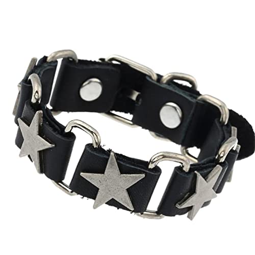 SEARUB Punk Vintage Gürtelschnalle Armband Stern Manschette Armband Hip Hop Leder Manschette Armband Gothic Pentagramm Armband Verstellbares Pentagramm Armband von SEARUB
