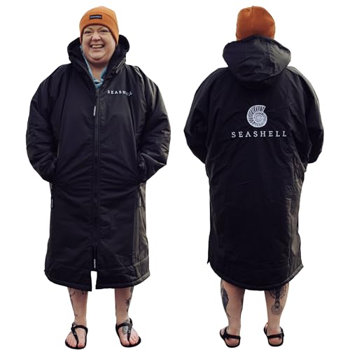 SEASHELL Wasserdichte Wickelmantel für Erwachsene - Übergroßer Langarmmantel mit Sherpa-Fleece-Futter - Winddicht, Schnelltrocknend, Wasserabweisend - Ideal zum Schwimmen, Surfen, Strand, Camping, von SEASHELL