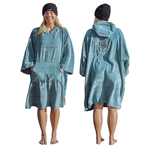 Seashell Frottee-Bademantel – Kapuzen-Poncho-Handtuch – Bio-Baumwolle (340 g/m²) mittlere Ärmel – Schwimmen – Wasser – Sport, blaugrün, M/L von SEASHELL