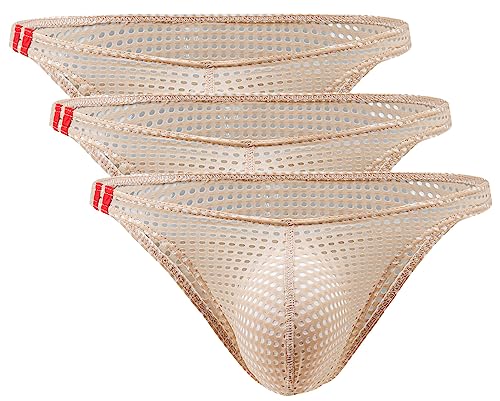 3 Stück Herren Unterhosen Slip Transparente Reizunterwäsche Tangaslip Sexy Clubwear Thong Unterhose Bequeme Mesh Unterwäsche Slips von SEAUR