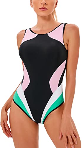 Badeanzug Sport Damen Bauchweg Einteiliger Bademode Swimsuit mit Brustpads Einteiliger Figurformender Herstellergröße M/EU Größe 38-40 von SEAUR