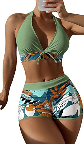 Damen Bikini Set Top mit Badeshorts Beachwear Badeanzug Tankini Anzug L von SEAUR