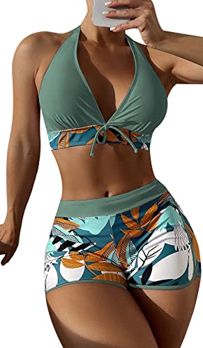 Damen Bikini Set Top mit Badeshorts Beachwear Badeanzug Tankini Anzug L von SEAUR