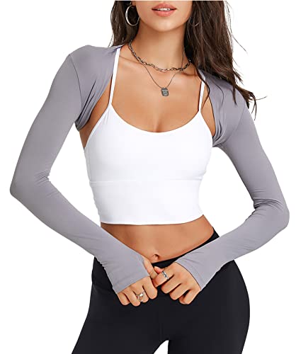 Damen Bolero Strickjacke Langarm Jacke Open Front Schulterjacke Shrug Cardigan Top Yoga Fitness Kurz Jäckchen S von SEAUR