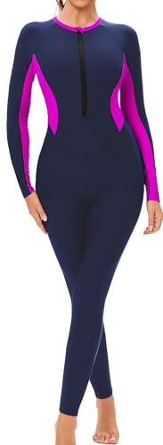 Damen Ganzkörper-Neoprenanzug Einteiliger Reißverschluss vorne Volle Abdeckung Surfen Badeanzug Langarm Rash Guard Badebekleidung von SEAUR