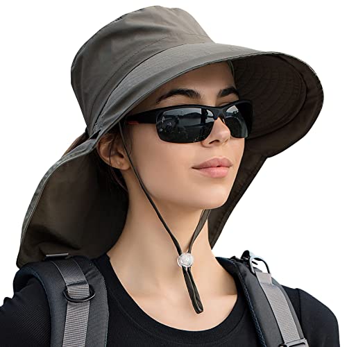 Damen Sonnenhut Outdoor Sonnenschutz Faltbar mit Halsklappe Pferdeschwanz Loch breite Krempe Wandern Strand für Kopfumfang 56-58cm Damen Sonnenhut Outdoor Sonnenschutz Faltbar mit Halsklappe Pferdeschwanz Loch breite Krempe Wandern Strand für Kopfumfang 56-58cm von SEAUR