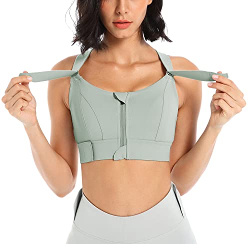 Damen Sport BH Racerback Sportsbra Crop Top Comfort Vorne Reissverschluss Running Gym Light Komfortabler Bra Klettverschluss Riemchen Tanktop Bralette von SEAUR