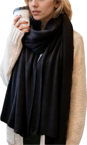 Damen Winterschal Warm Weich Winter Stola Warm Unifarben Modeschal Weicher Warmer Einfarbiger Schal Schwarz von SEAUR