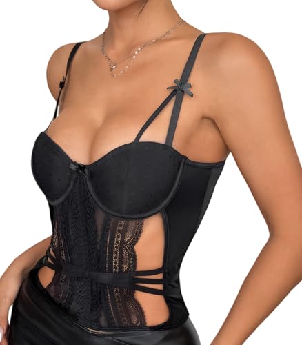 Frauen Y2K Spitze Korsett Tops Mode Schnürung Bustier Tank Tops Shapewear Verstellbar Party Ausgehen Bustier Crop Tops von SEAUR