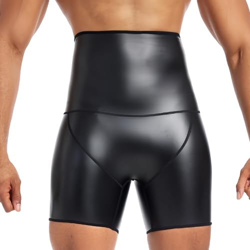 Herren Leder Shorts Pu Leder Wetlook Bauchweg Sport Funktionsunterwäsche Bauchkontrolle Unterhose M von SEAUR