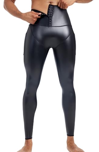 Lackleder Leggings Herren Ouvert Pants Leder Optik Eng Hose Leather Trousers Stretchy Lack Optik Strumpfhose für Rock Punk Motorrad von SEAUR