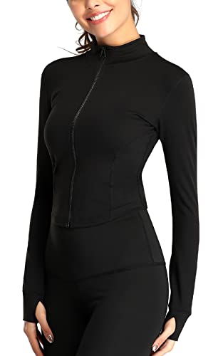 Laufjacke Damen Gym Voll Zip Sport Slim Fit mit Daumenlöchern Stehkragen Athletic Nahtloses Jacke Workout-Jacke Sporttop Schmale Passform von SEAUR